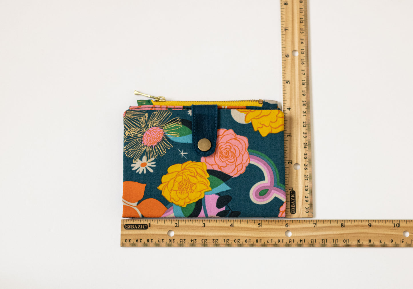 Cartera pequeña de oro y flores para mujer, cartera plegable arcoíris para mujer, cartera de tela con cremallera, cartera única vegana