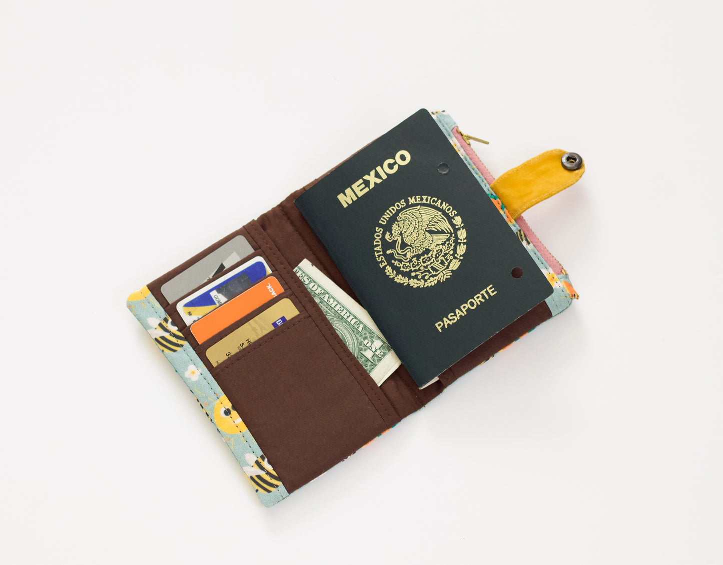 Cartera pequeña de abeja feliz, cartera plegable con cremallera para mujer, linda cartera de viaje, cartera vegana hecha a mano, organizador de tarjetas de crédito