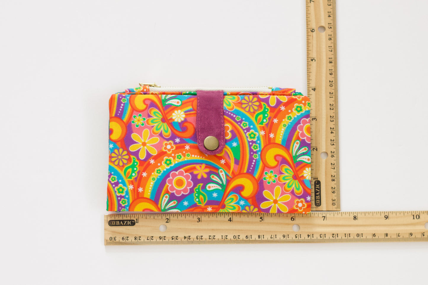 Cartera psicodélica para mujer, cartera de los años 70 para mujer, cartera larga de viaje de los años 70, cartera plegable con cremallera