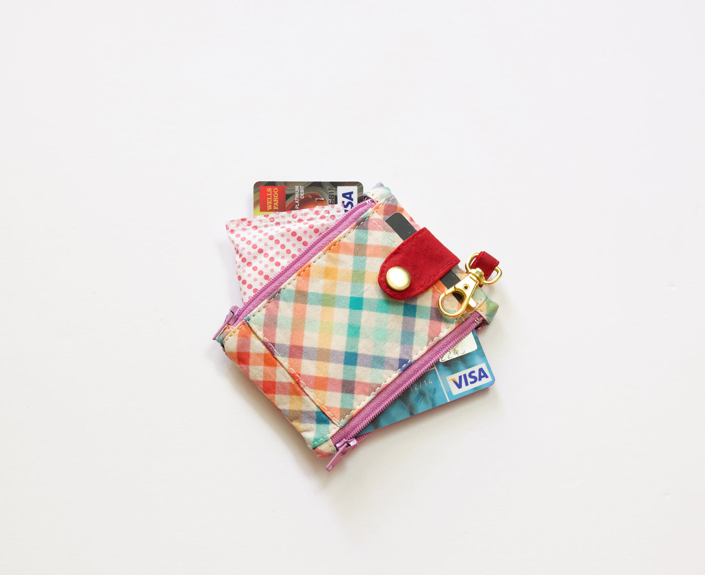 Linda cartera de llavero para mujer, cartera de tela delgada, mini cartera a cuadros, cartera con dijes, tarjeteros para mujer, regalo para ella
