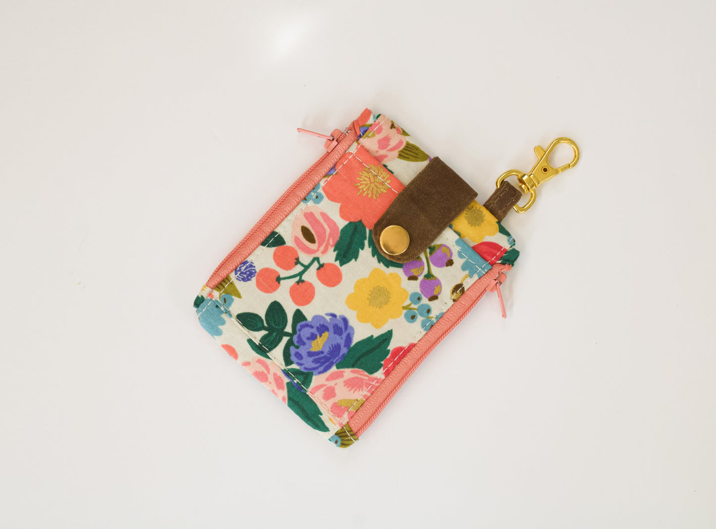 Monedero de llavero con flores, linda cartera de mujer, cartera con bolsillo frontal, mini cartera romántica, cartera vegana con cremallera, regalo para ella