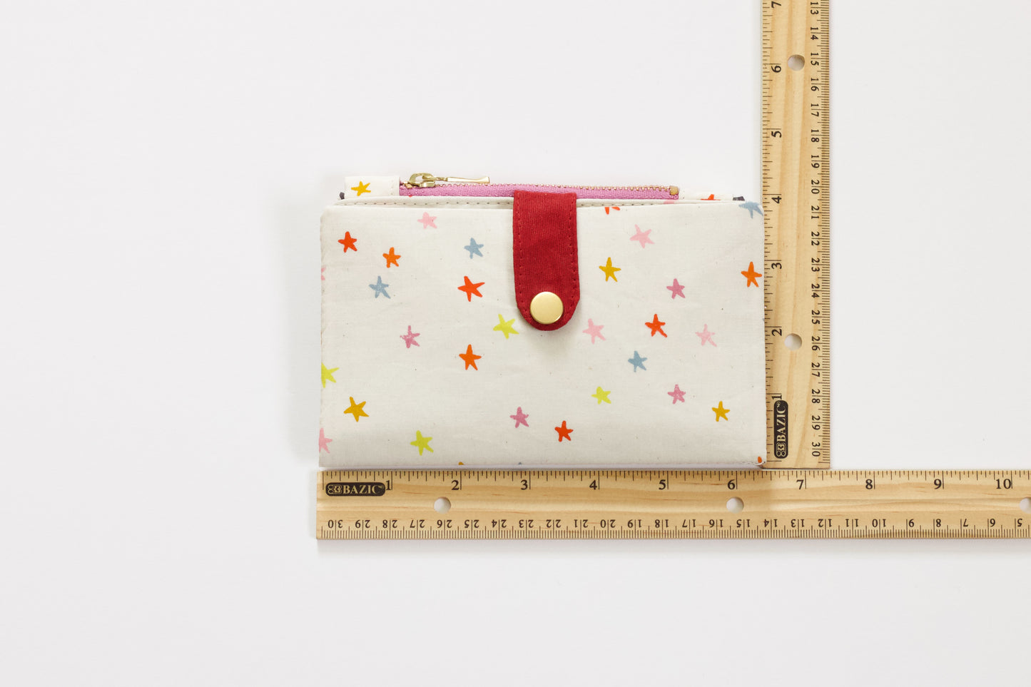 Cartera larga de estrellitas multicolor, linda cartera vegana hecha a mano, cartera de viaje única, organizador de tarjetas de crédito