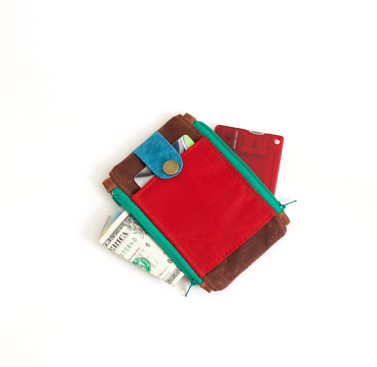Cartera maximalista EDC, cartera hecha a mano, cartera delgada de lona encerada, cartera con doble cremallera para hombre, cartera de bolsillo para hombre