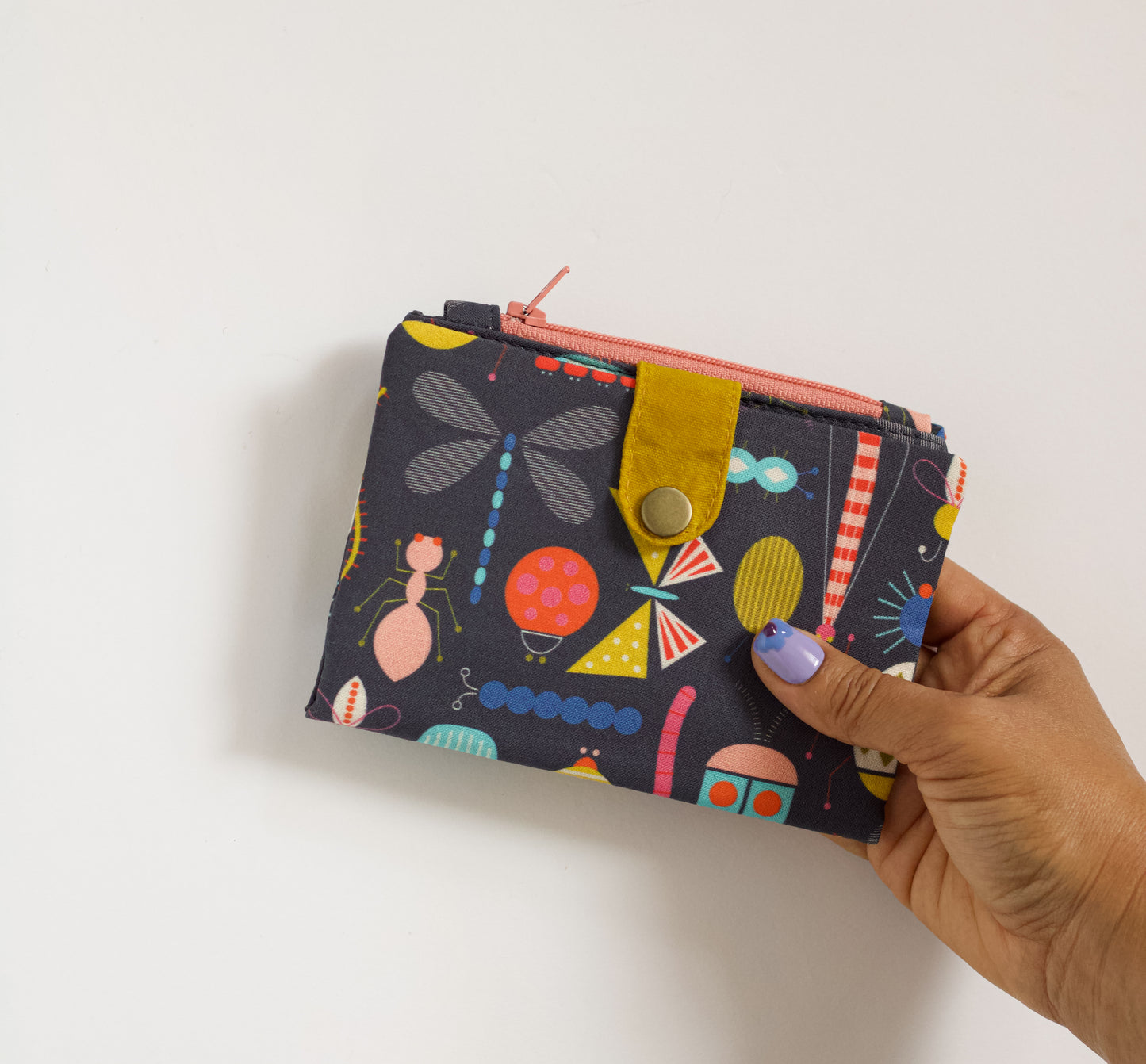 Cartera de insectos de colores, cartera bifold vegana de mariquitas, cartera divertida con cremallera, cartera de mariposas y luciérnagas, organizador de tarjetas de crédito