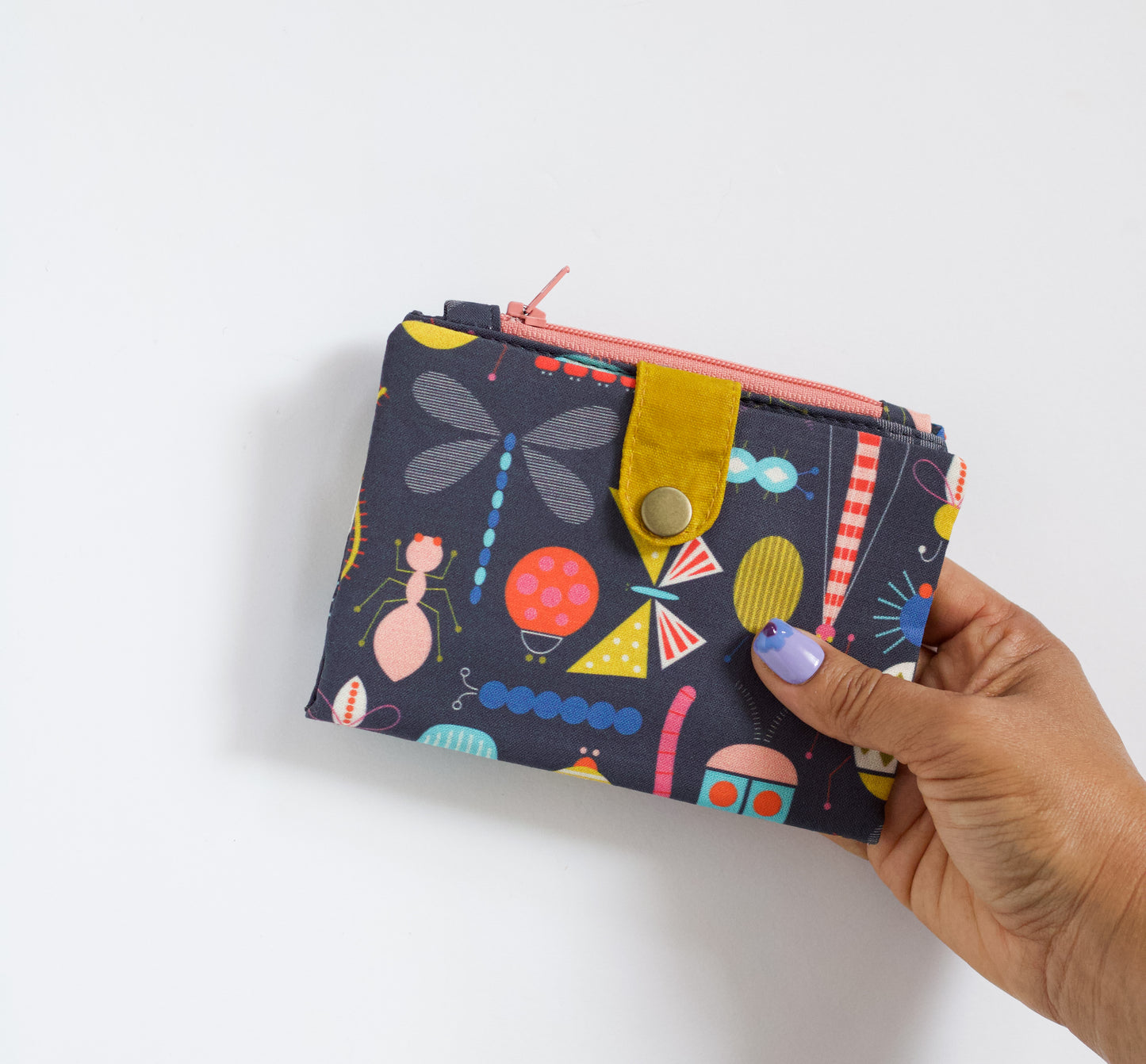 Cartera colorida de insectos, cartera plegable de tela, lindo regalo para amantes de los bichos, cartera de viaje con cremallera, organizador de tarjetas de crédito