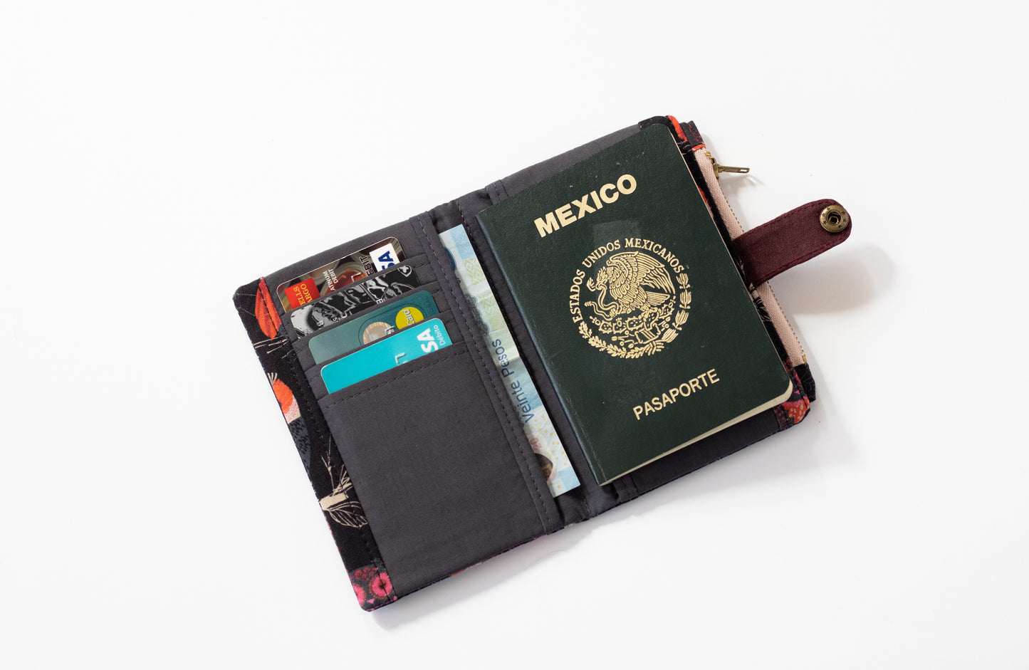 Cartera negra de búhos para mujer: cartera plegable de algodón femenina con cremallera, cartera de pájaros, organizador de tarjetas de crédito