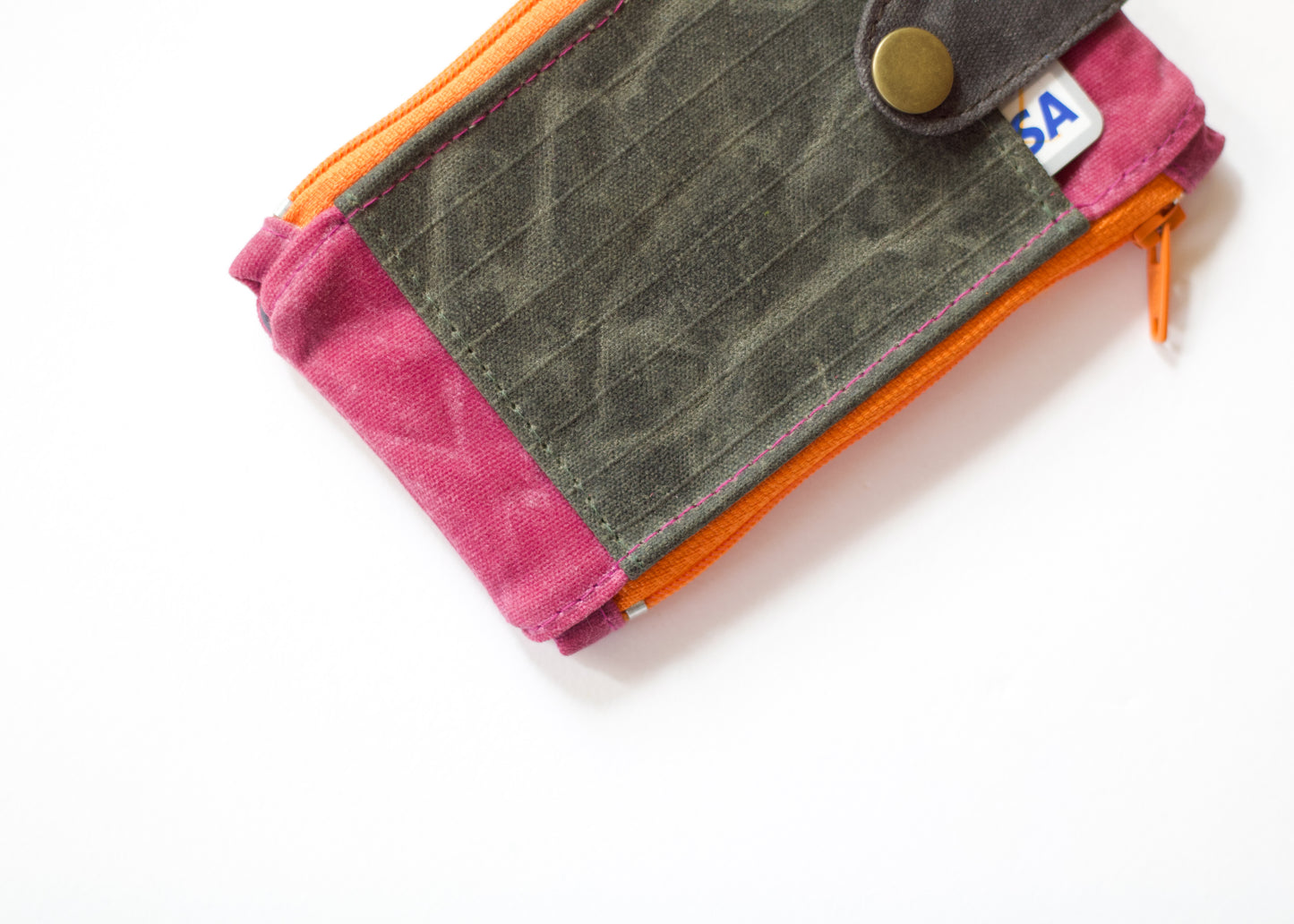 Cartera EDC de lona encerada para mujer: bolsa porta identificación con doble cremallera, estuche para audífonos