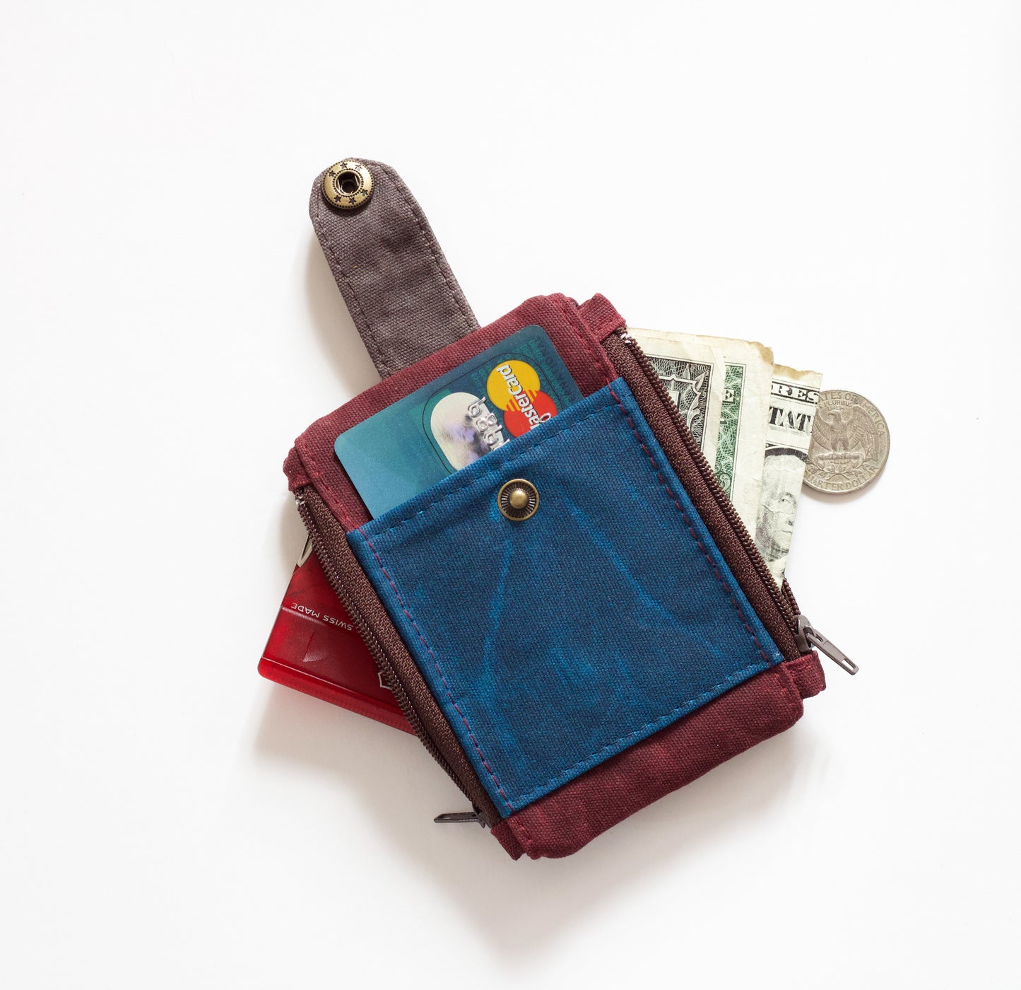 Cartera táctica con doble cremallera, cartera pequeña de lona encerada, cartera para identificación, cartera delgada para bolsillo, regalo para él