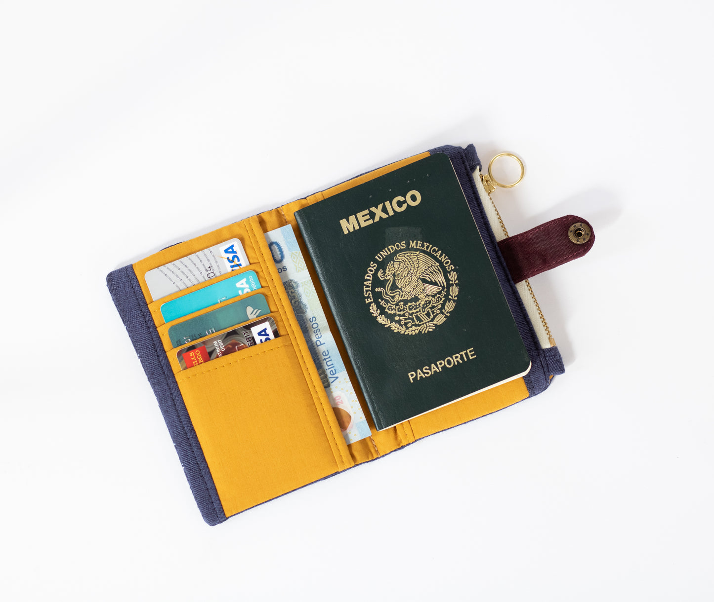 Cartera de mujer con puntadas reales con textura de bordado: cartera de viaje boho con cremallera, organizador de tarjetas de crédito