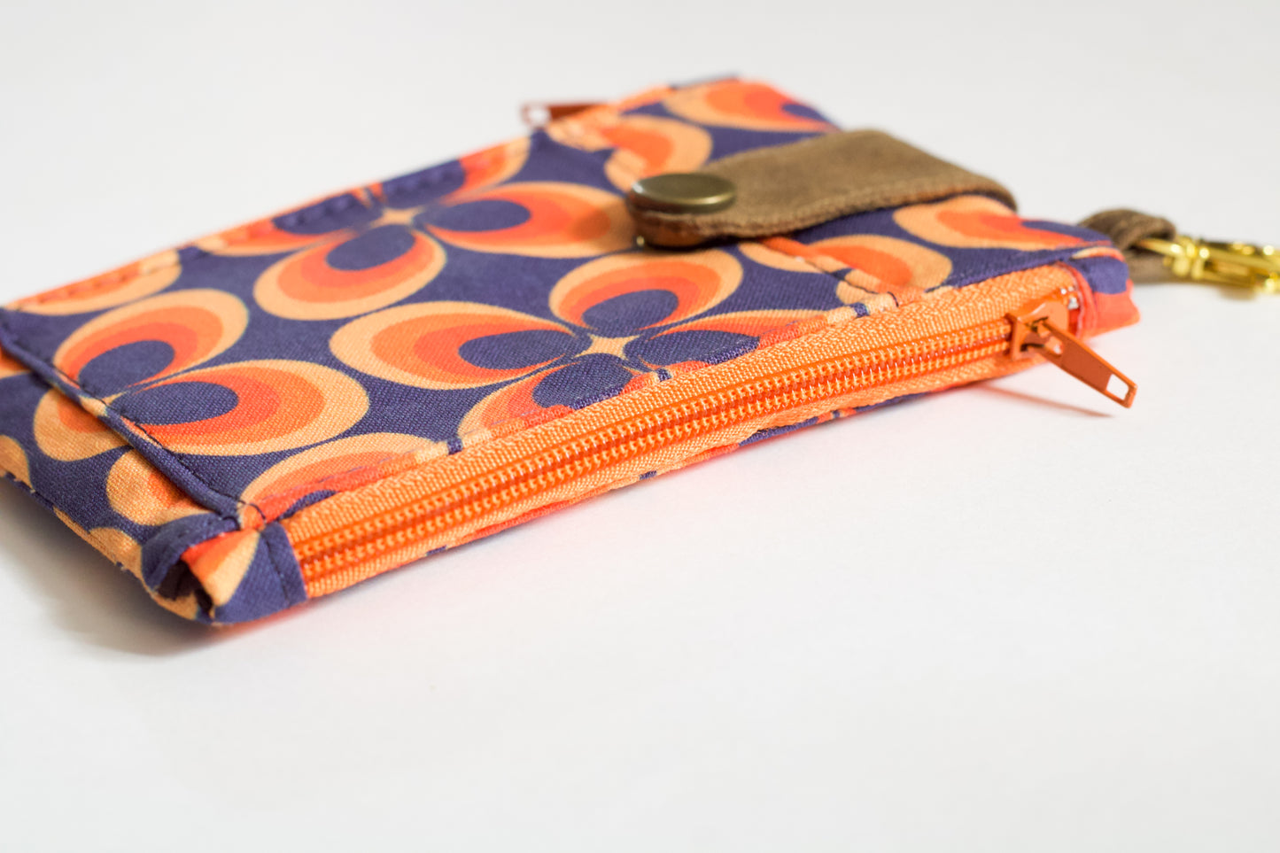 Cartera de llavero retro para mujer, cartera mini de bolsillo, cartera hippie vegana, cartera ligera con cremallera