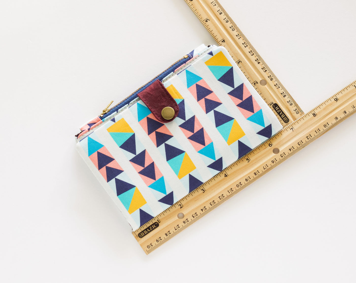 Cartera geométrica para mujer, cartera larga de viaje, cartera triangular multicolor, cartera de algodón con cremallera, organizador de tarjetas de crédito