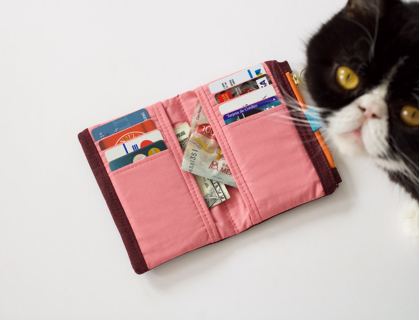 Cartera de lona encerada para mujer, Cartera vegana plegable mediana, regalo minimalista para ella, organizador de tarjetas de crédito