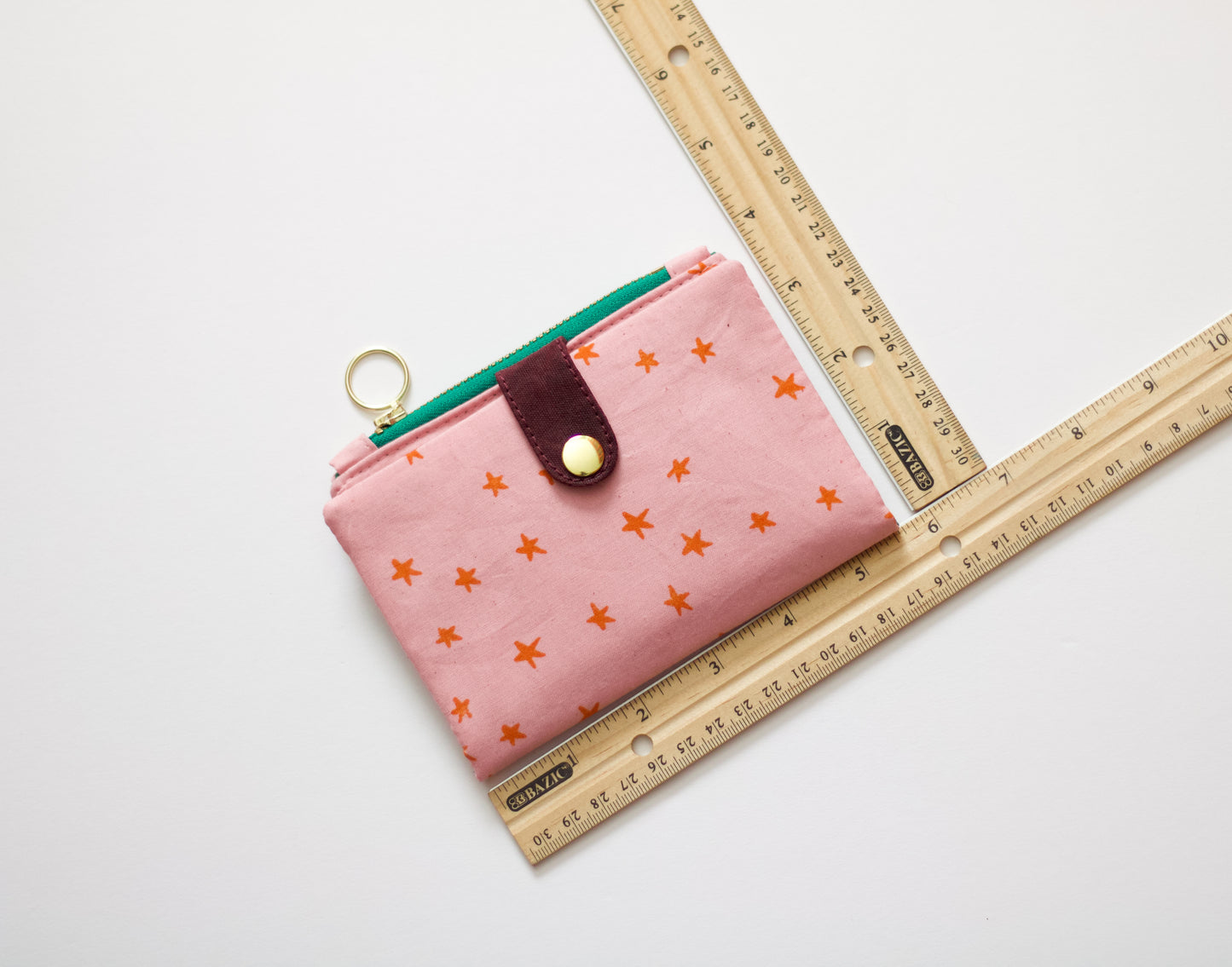 Linda cartera de estrellitas, cartera de algodón rosa y naranja, cartera única para mujer, cartera vegana para viaje, organizador de tarjetas de crédito