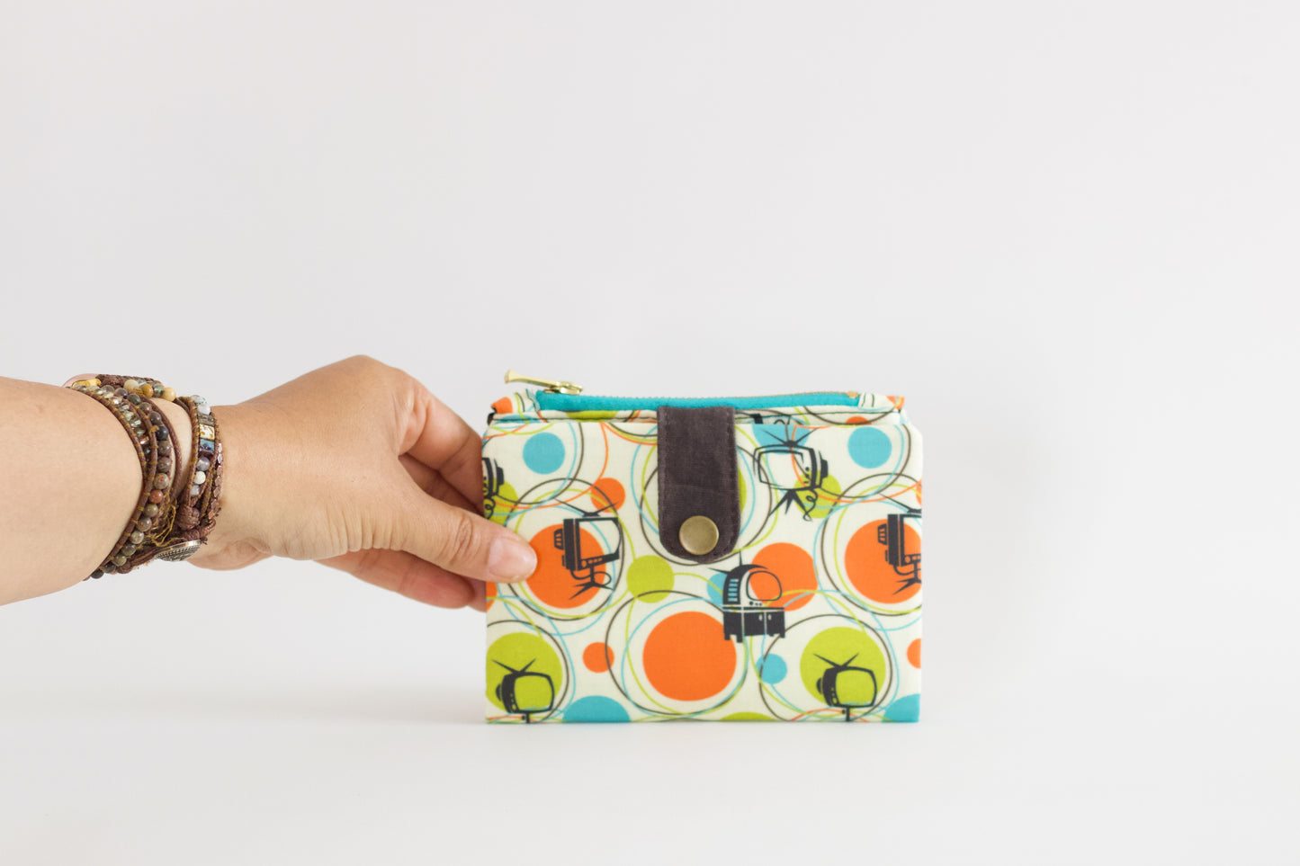 Cartera de TV retro para mujer, cartera plegable de viaje, cartera Vegana, cartera groovy para mujer