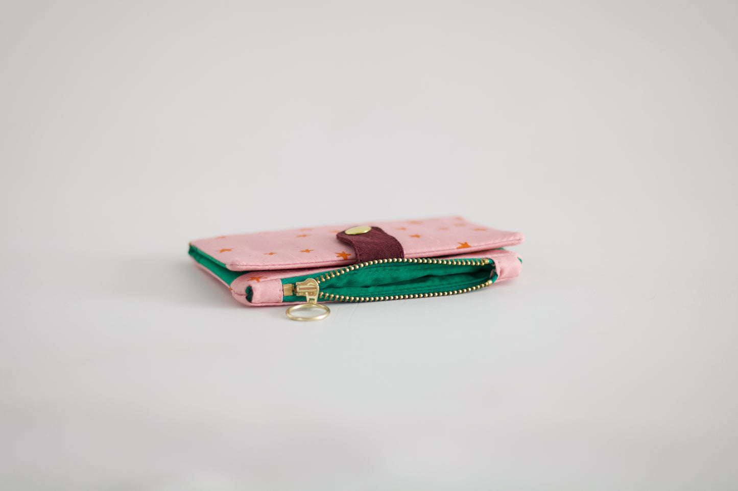 Linda cartera de estrellitas, cartera de algodón rosa y naranja, cartera única para mujer, cartera vegana para viaje, organizador de tarjetas de crédito