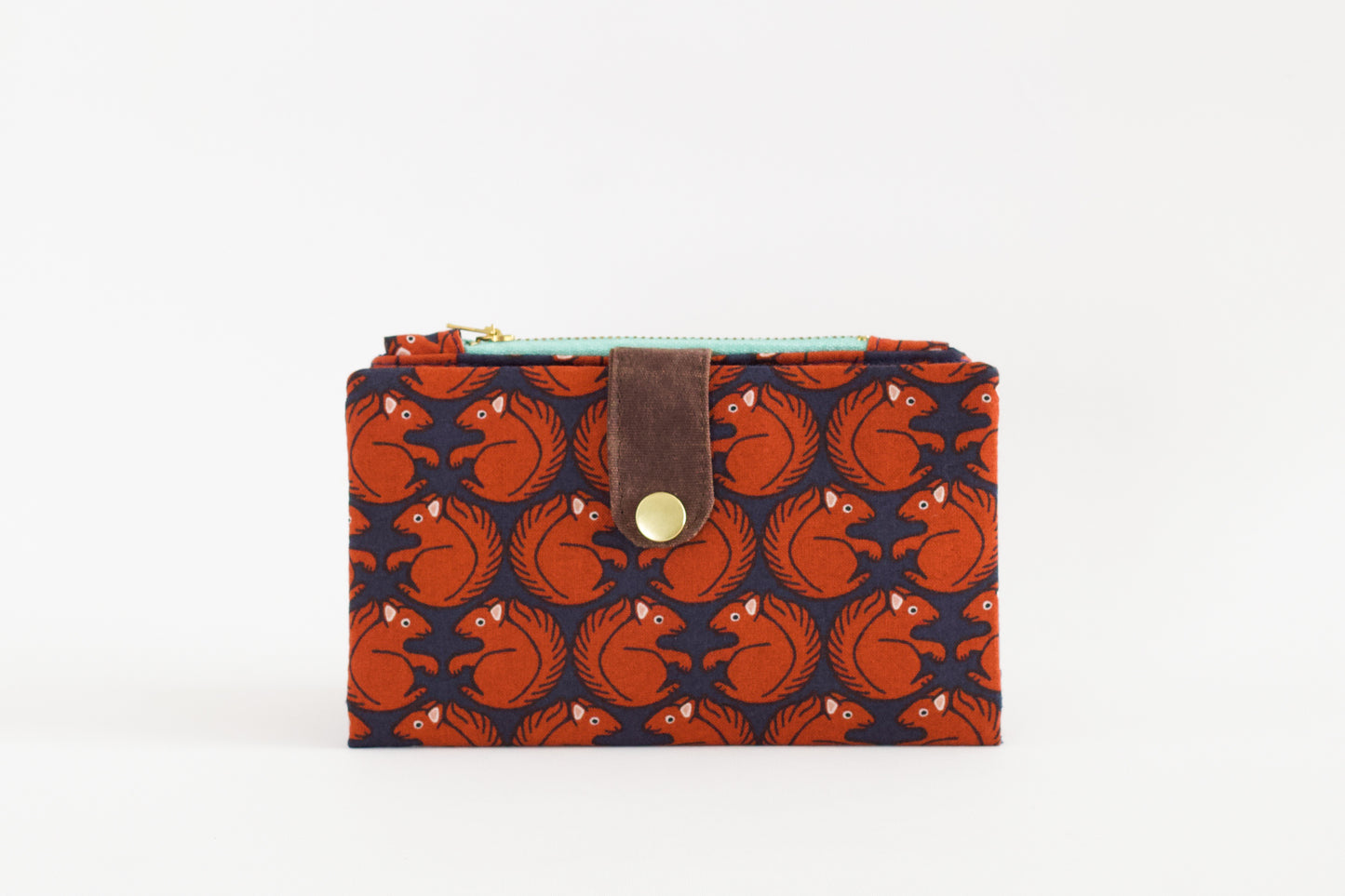 Cartera de ardillas para mujer, cartera larga plegable para mujer, cartera de animales del bosque, cartera vegana hecha a mano, organizador de tarjetas de crédito