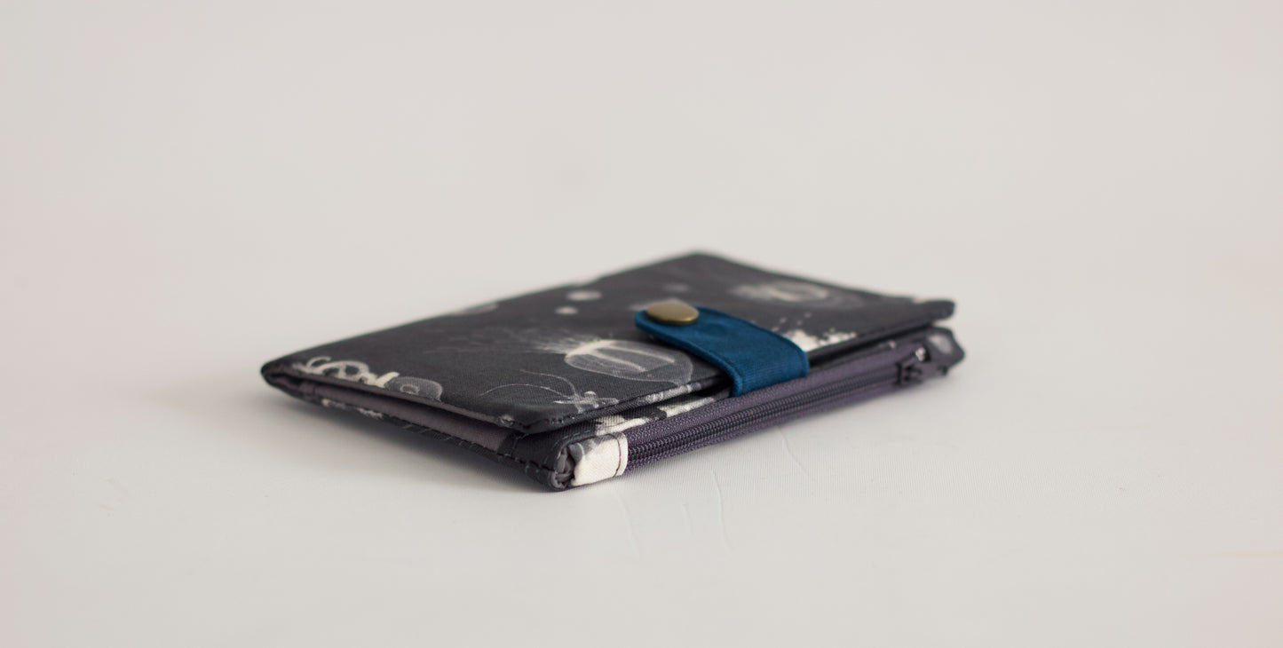 Cartera de medusas unisex, cartera vegana de viaje, cartera plegable de tela, organizador de tarjetas de crédito