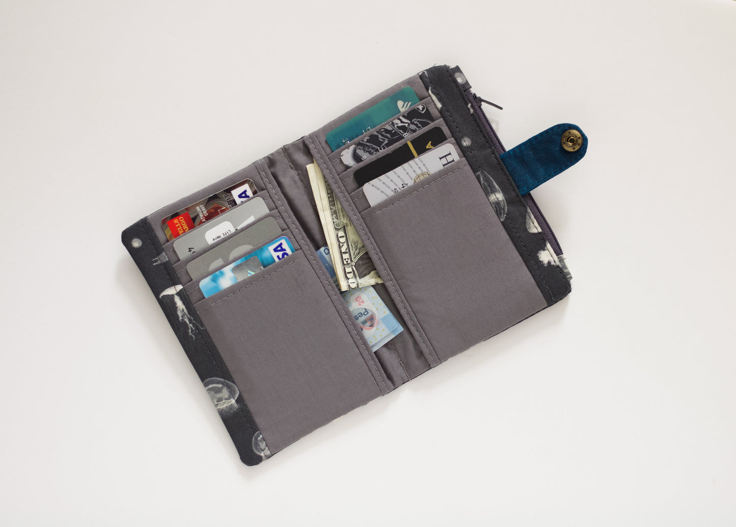 Cartera de medusas unisex, cartera vegana de viaje, cartera plegable de tela, organizador de tarjetas de crédito