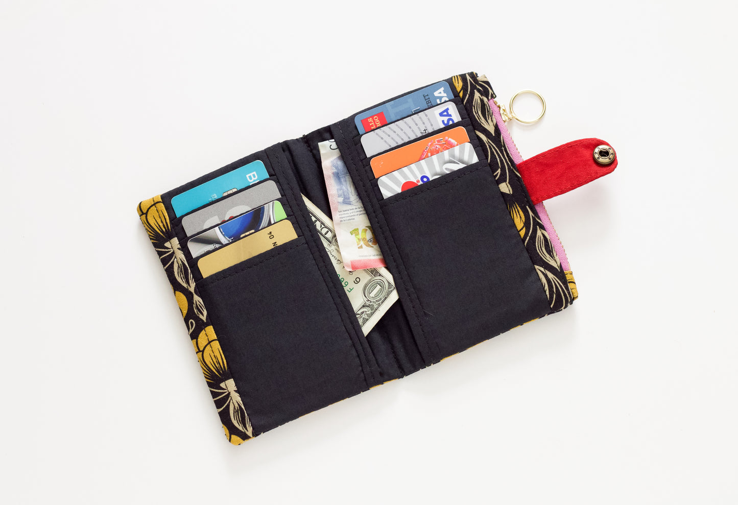 Cartera Art Deco para mujer, cartera de mujer pequeña, cartera de flores negra, regalo único para mujer, cartera de viaje única, cartera femenina
