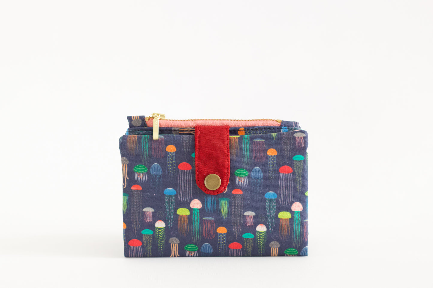 Cartera de medusas bonita y colorida para mujer, cartera de animales de océano para mujer, cartera plegable con cremallera, organizador de tarjetas de crédito