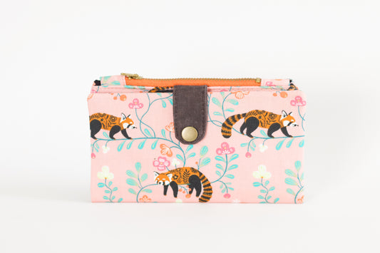 Cartera de panda rojo para mujer, cartera vegana hecha a mano, cartera larga única para mujer, lindo regalo para ella, organizador de tarjetas de crédito