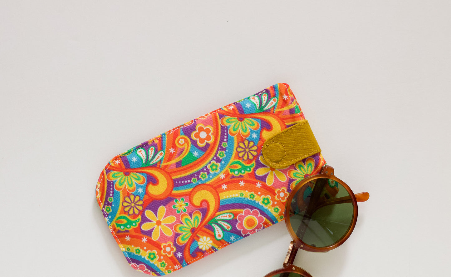 Estuche de gafas de sol retro, funda de gafas de los años 70, bolsa de gafas para mujer, estuche de gafas de sol genial, bolsa psicodélica para gafas de sol