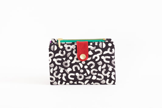 Cartera en blanco y negro para mujer, cartera colorida vegana, cartera de tela bonita hecha a mano, cartera plegable de viaje, organizador de tarjetas de crédito