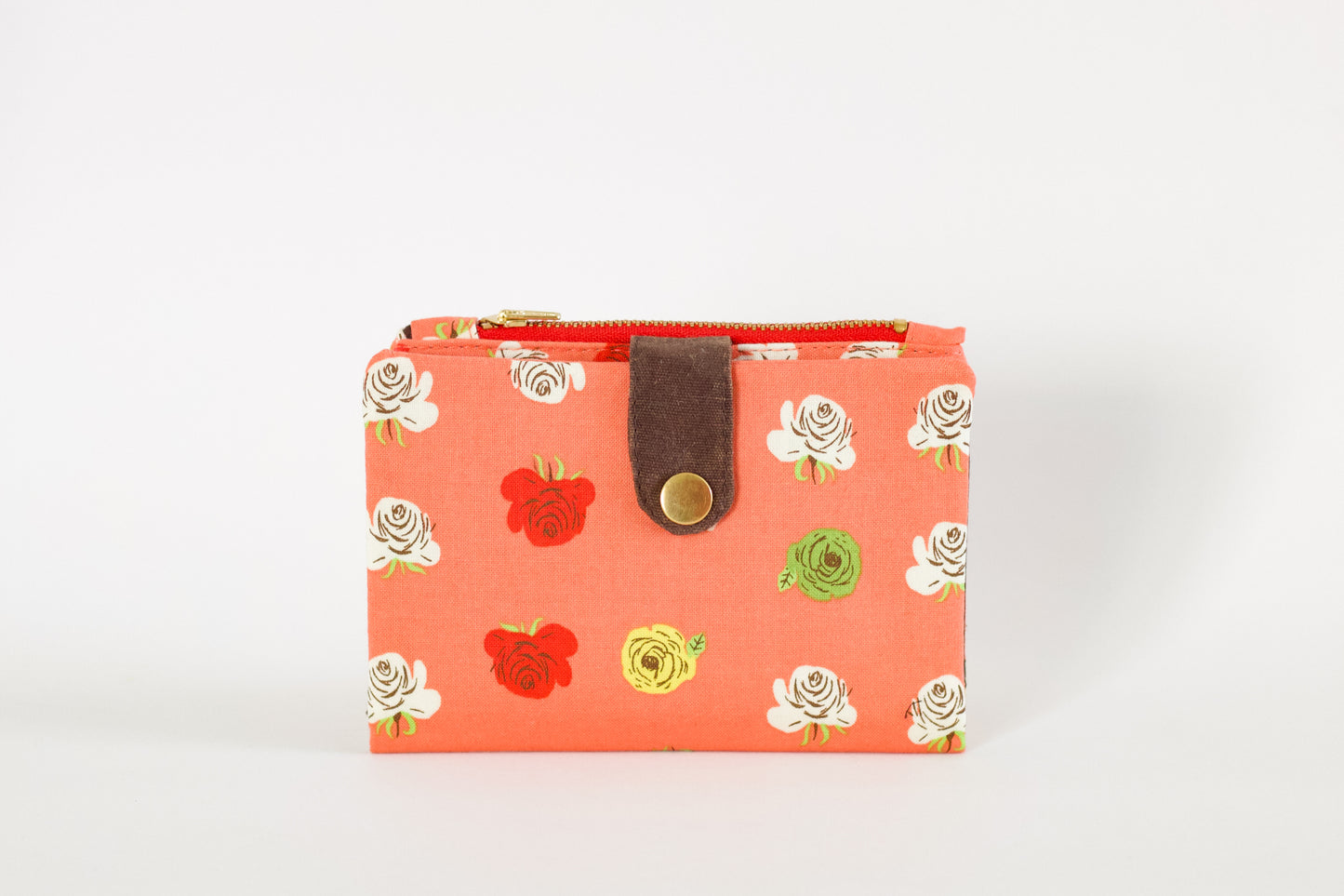 Cartera de rosas pequeña para mujer, cartera de viaje coral, cartera femenina con cremallera, organizador de tarjetas de crédito