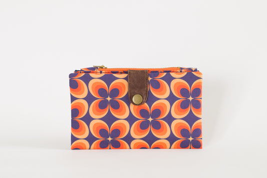 Cartera groovy para mujer, cartera de viaje retro para mujer, cartera de tela de los años 70, organizador de tarjetas de crédito