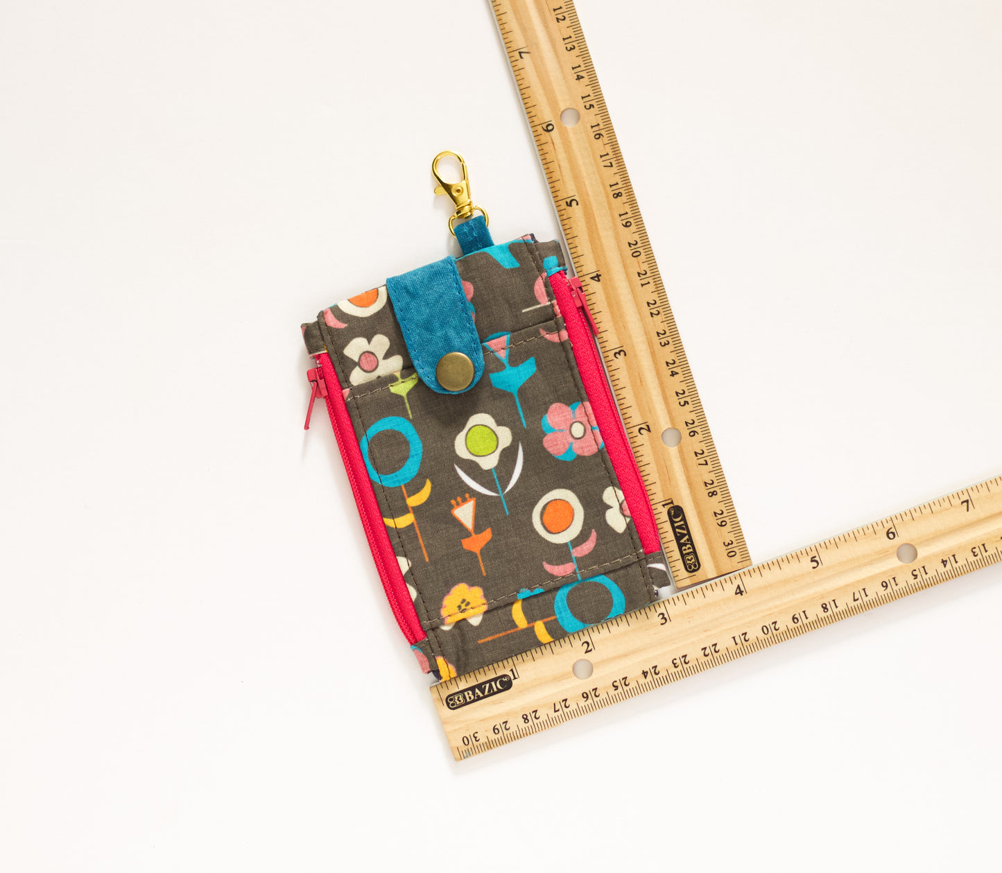 Cartera mini abstracta, cartera de bolsillo con llavero para mujer, cartera retro delgada, mini cartera de tela mod