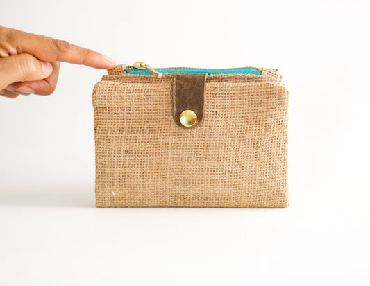 Cartera de arpillera de fibra natural para mujer, cartera ecológica llamativa, organizador de tarjetas de crédito mediterráneo, regalo para ella
