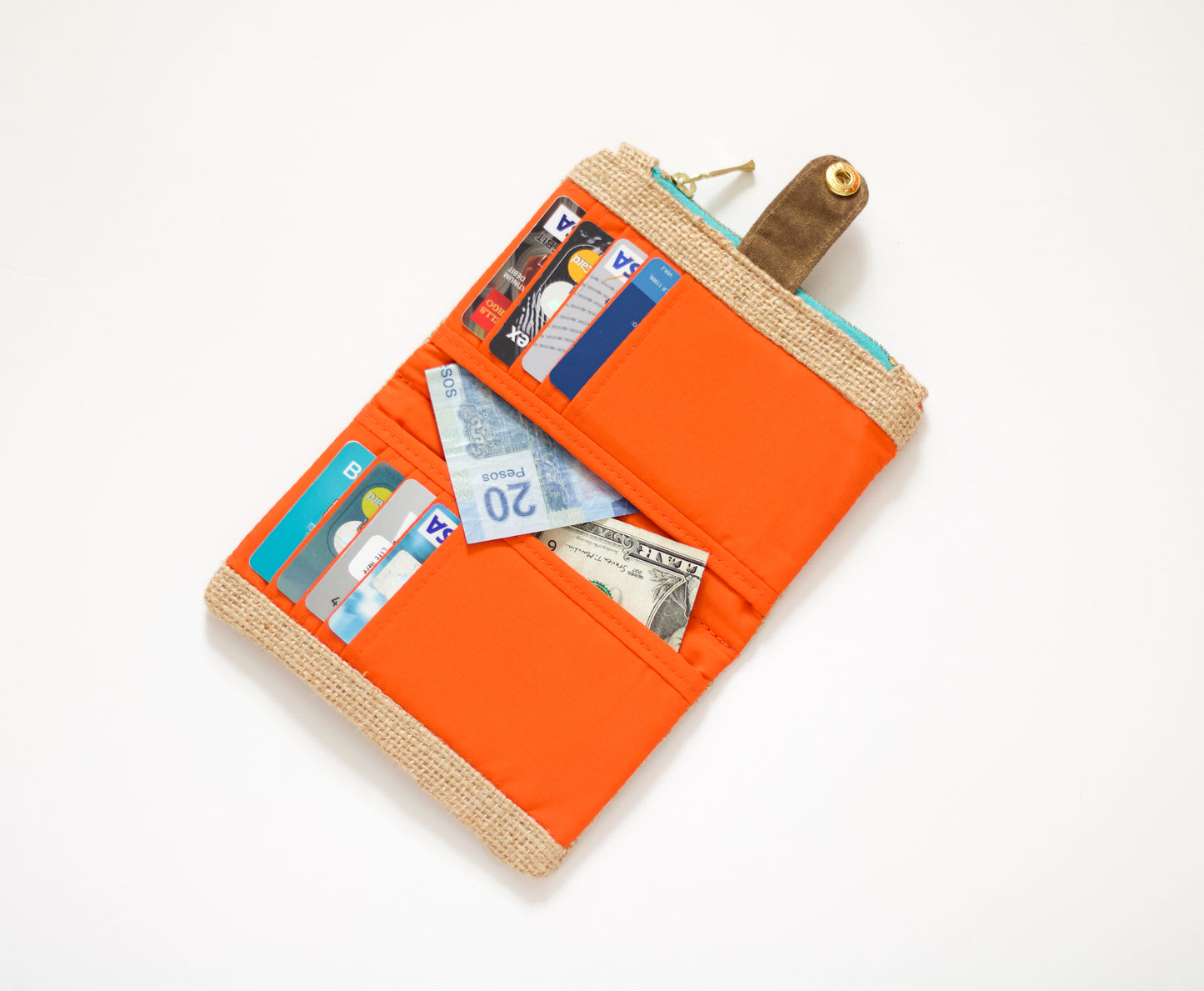 Cartera de arpillera de fibra natural para mujer, cartera ecológica llamativa, organizador de tarjetas de crédito mediterráneo, regalo para ella