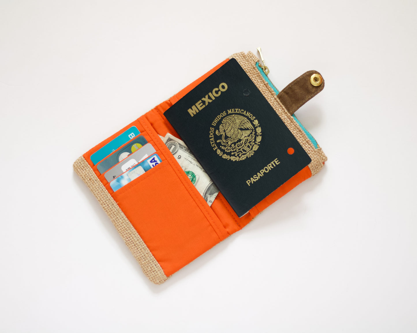 Cartera de arpillera de fibra natural para mujer, cartera ecológica llamativa, organizador de tarjetas de crédito mediterráneo, regalo para ella