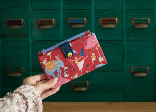 Cartera larga con temática de circo para mujer, cartera colorida y única, cartera larga de algodón resistente para mujer, cartera linda y femenina