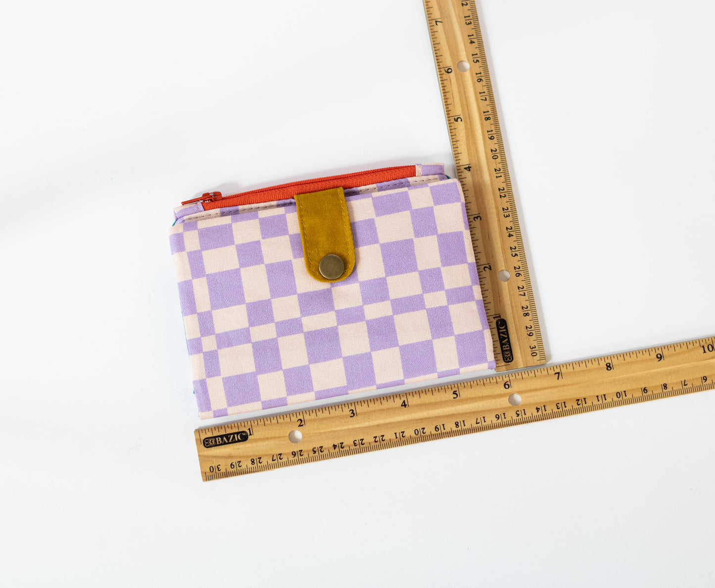Cartera lila a cuadros maximalista para mujer: cartera de algodón plegable, organizador de tarjetas de crédito