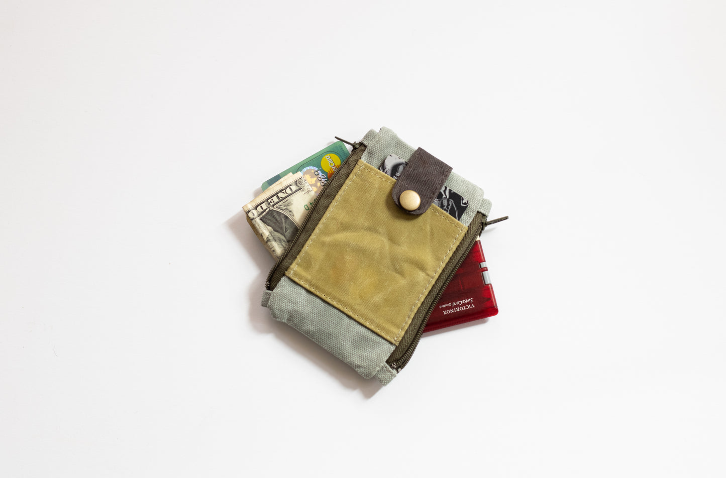 Cartera táctica de lona encerada para hombres: cartera de bolsillo con doble cremallera
