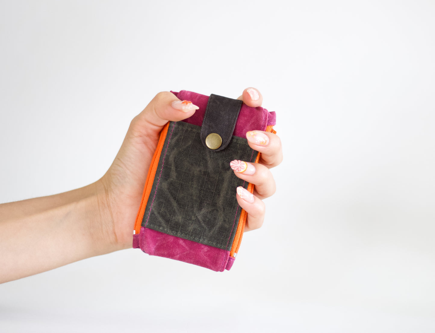 Cartera EDC de lona encerada para mujer: bolsa porta identificación con doble cremallera, estuche para audífonos