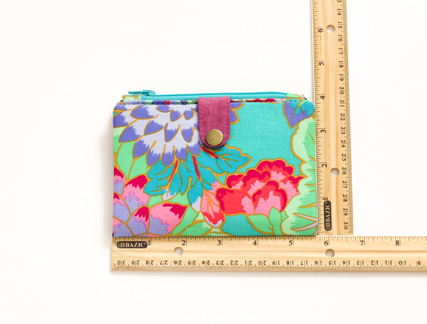Cartera floral turquesa dorada, cartera de isla de lujo para mujer, cartera bifold vegana de verano, cartera para amantes de la moda, organizador de tarjetas de crédito