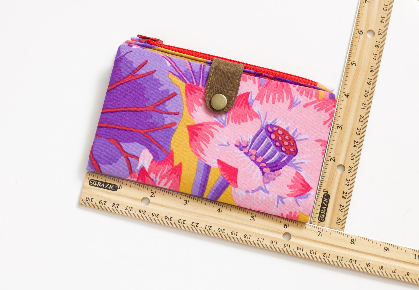 Cartera larga de flores para mujer, linda cartera vegana hecha a mano, cartera de tela artesanal de colores intensos, regalo lindo para ella, organizador de tarjetas de crédito