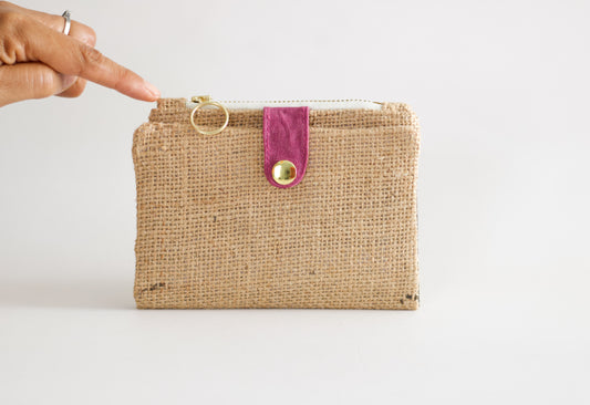Cartera de verano para mujer, cartera de arpillera bifold para mujer, cartera ecológica de yute, cartera vegana de viaje, organizador de tarjetas de crédito