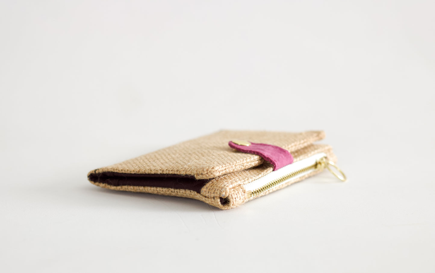 Cartera de verano para mujer, cartera de arpillera bifold para mujer, cartera ecológica de yute, cartera vegana de viaje, organizador de tarjetas de crédito