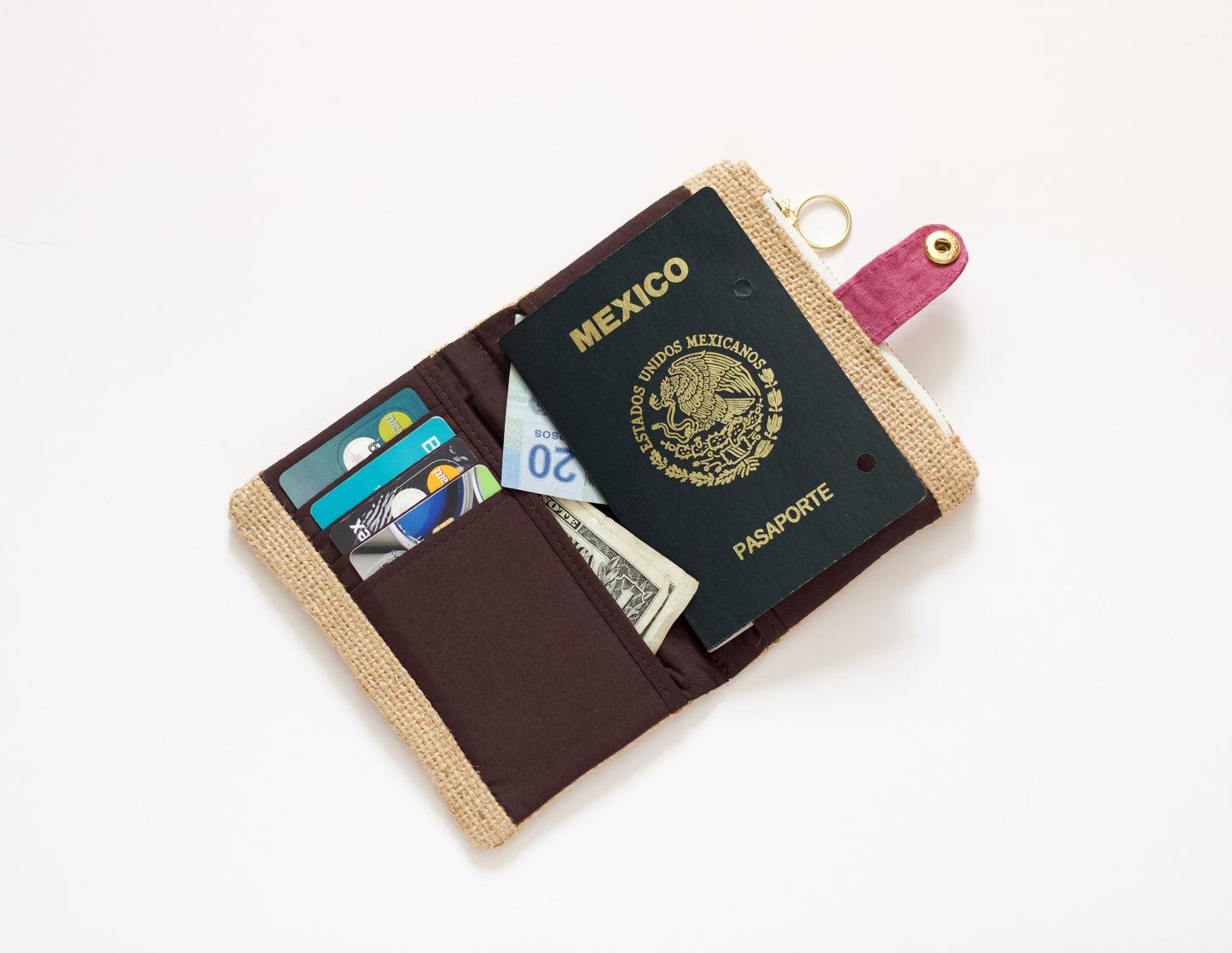 Cartera de verano para mujer, cartera de arpillera bifold para mujer, cartera ecológica de yute, cartera vegana de viaje, organizador de tarjetas de crédito