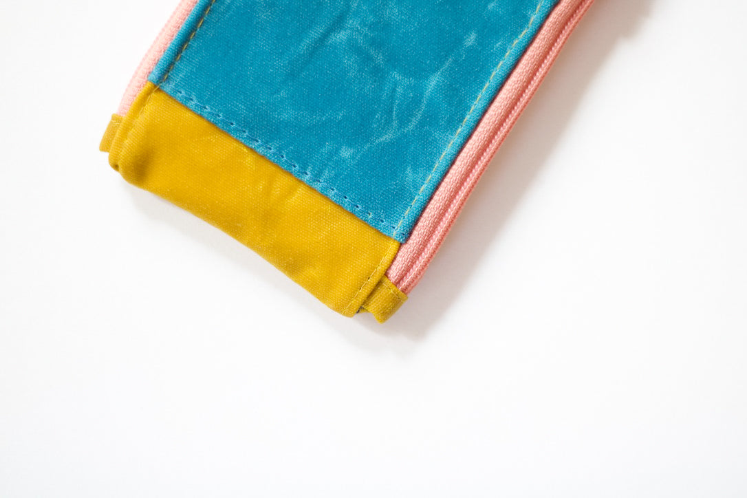 Cartera de llavero de lona encerada para mujer, cartera pastel de bolsillo con doble cremallera