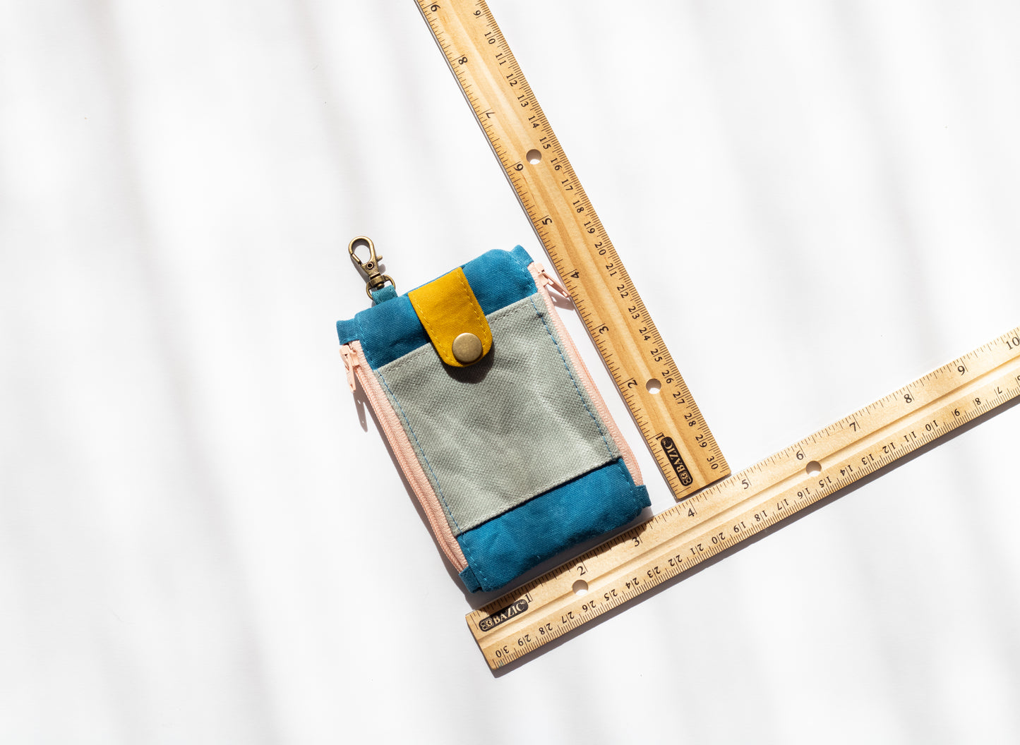 Cartera de llavero de lona encerada para mujer: bolsa de monedas minimalista, billetera para identificación con doble cremallera