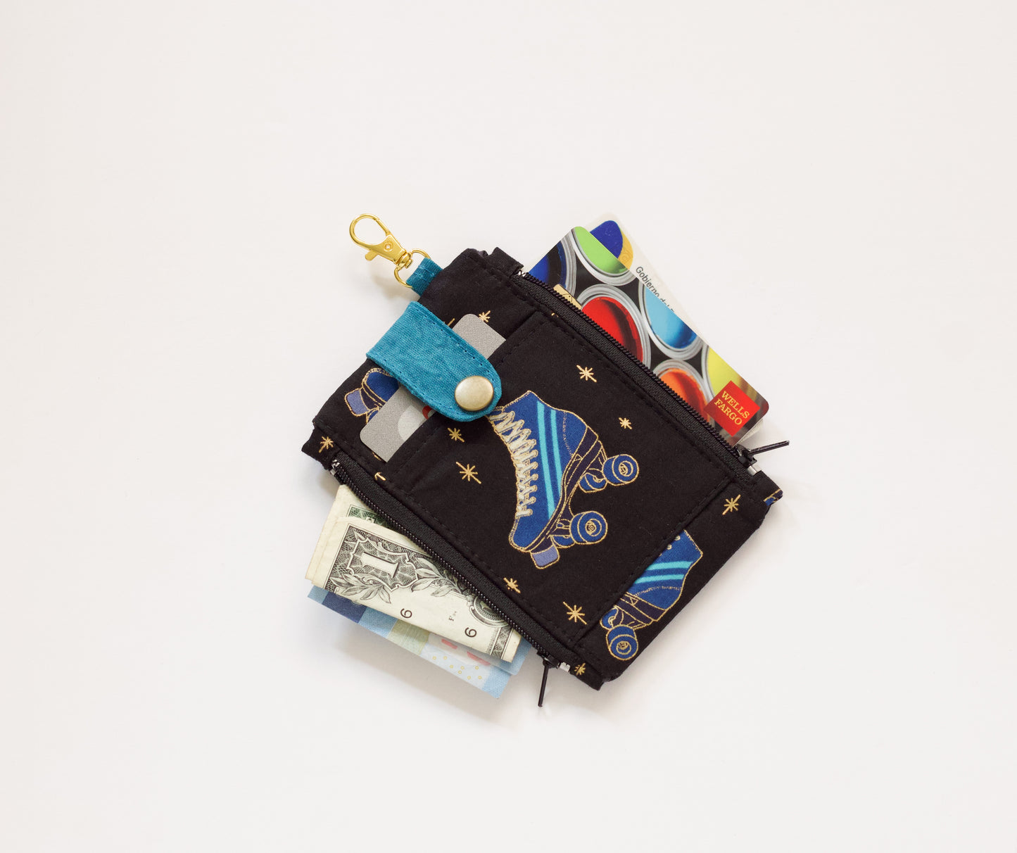 Cartera pequeña de patines, cartera de llavero de tela, mini cartera de los años 80, bonito regalo para ella