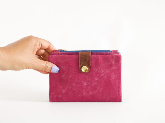 Cartera de lona encerada para mujer, cartera coqueta ecológica para mujer, cartera linda de cuero vegano, organizador de tarjetas de crédito impermeable