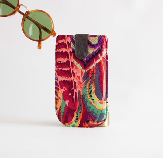 Bolsa para gafas de plumas maximalista abstracta, estuche de gafas de sol único de tela suave, estuche grueso de gafas