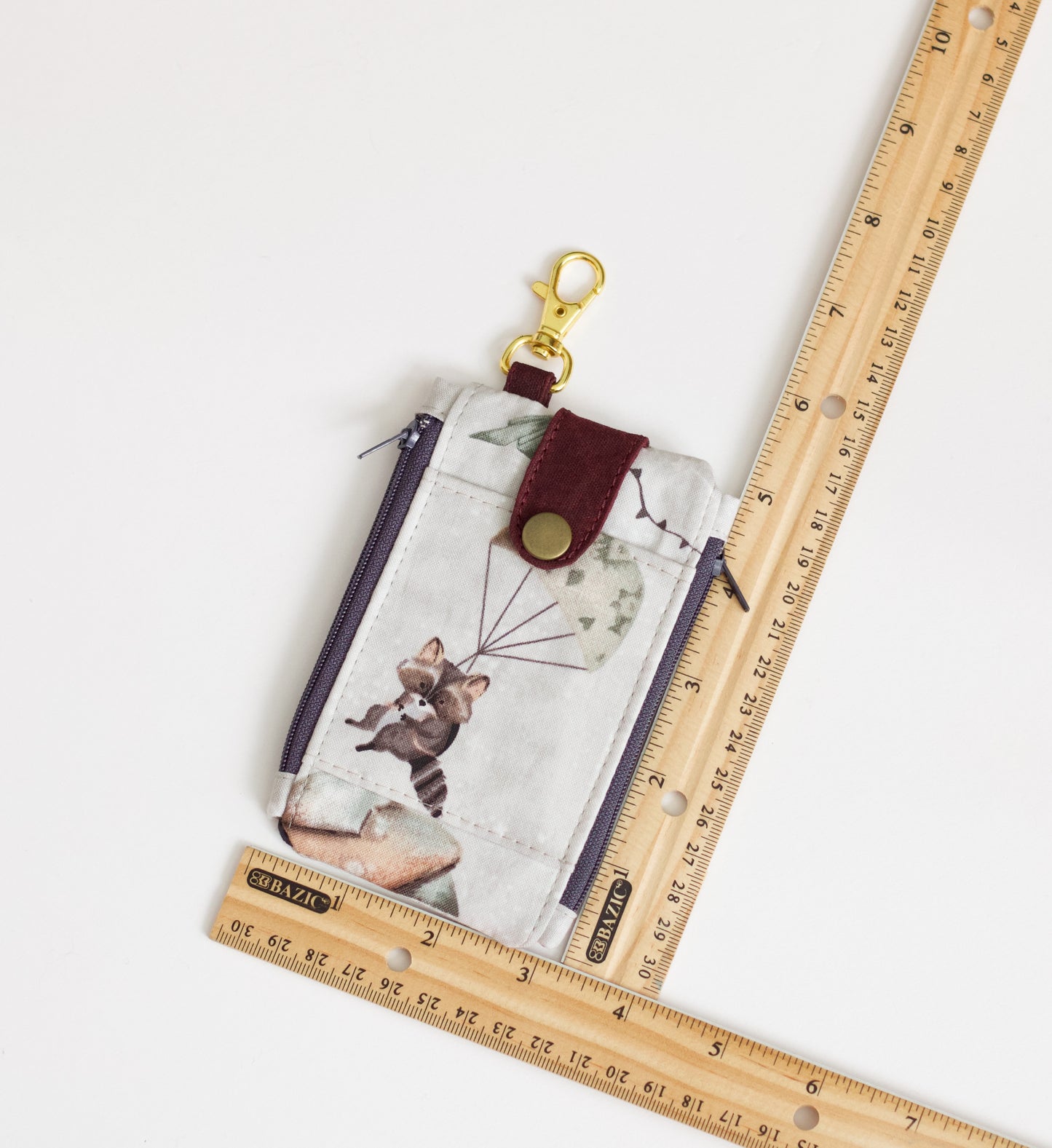 Cartera mini de mapache con doble cremallera, mini monedero kawaii, cartera de bolsillo, cartera de algodón linda para mujer