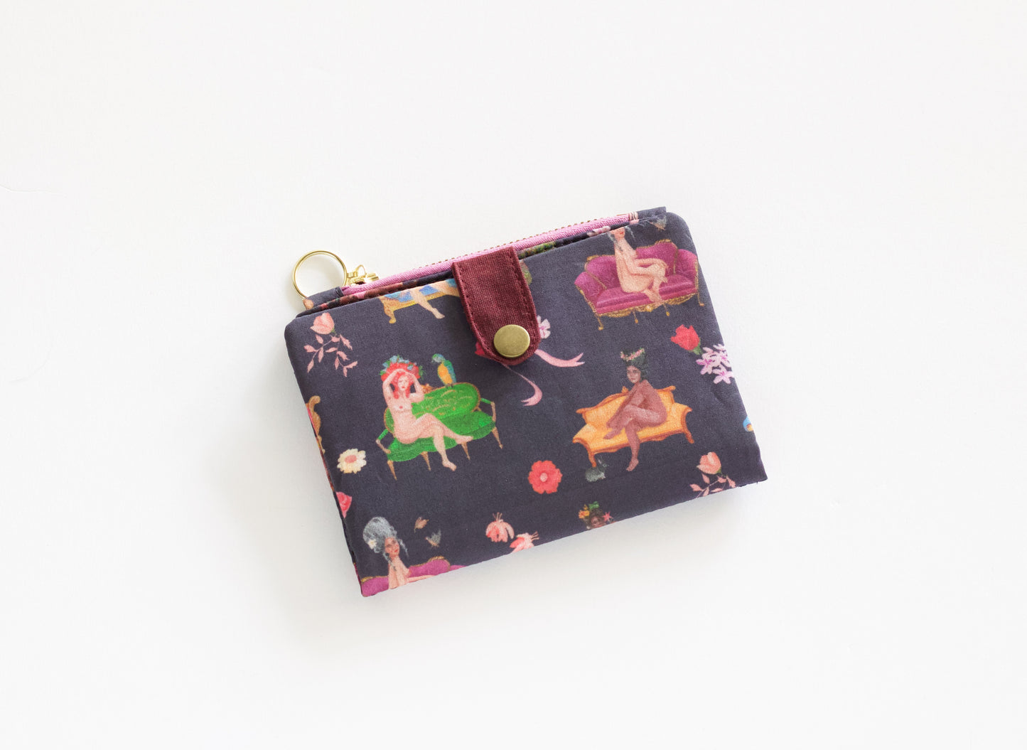Cartera rococó para mujer, regalo de San Valentín para ella, cartera funky, cartera vegana plegable, cartera mediana con cremallera, organizador de tarjetas de crédito