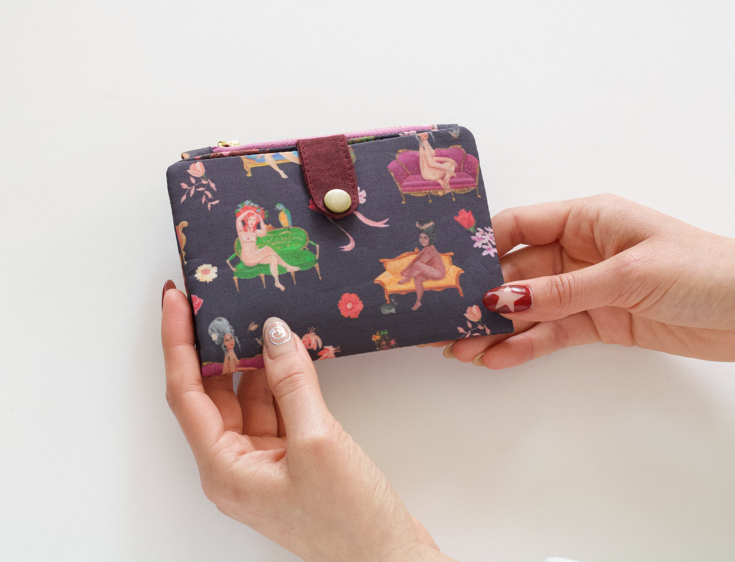 Cartera rococó para mujer, regalo de San Valentín para ella, cartera funky, cartera vegana plegable, cartera mediana con cremallera, organizador de tarjetas de crédito